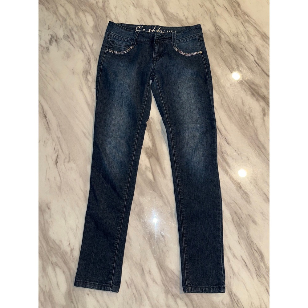 Cest toi USA Womens Jeans Rhinestone Embellished Dark Wash Skinny Size 7